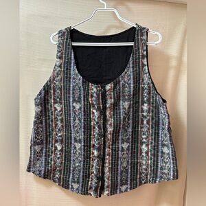 Handwoven Guatemalan Cotton Vest Women’s L | Vintage Boho Tribal Button Front